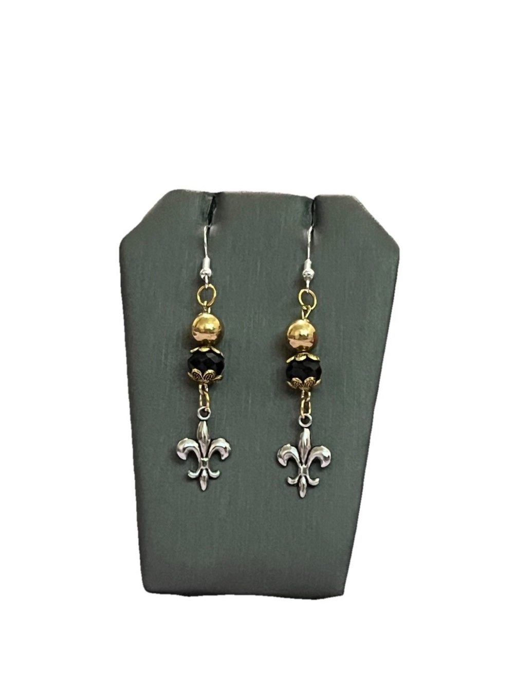 Fleur De Lis New Orleans Saints Black and Gold Beaded Dangle Earrings